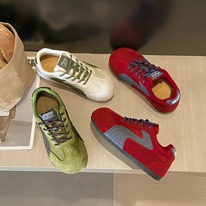 Zapatillas Deportivas Reflectantes W-Panel de Gamuza para Mujer, con Tacón Oculto, Cordones Encerados, Estilo Retro, Rojo, Verde, Beige, EU35-40 - Product Image 1