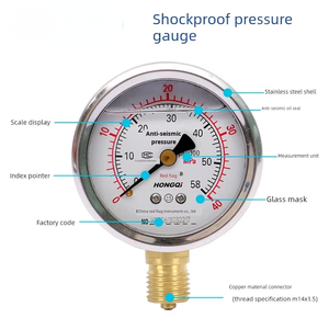 홍치 모델 YN-60YTN-60 레드 플래그 기계식 충격 저항성 강철 충전 0-60mPa 압력 게이지 - Product Image 6
