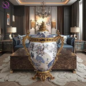 <span class=keywords><strong>Vase</strong></span> en <span class=keywords><strong>porcelaine</strong></span> antique vintage blanc et bleu avec poignée en laiton, pot <span class=keywords><strong>à</strong></span> gingembre en céramique avec couvercle pour décoration intérieure de luxe - Product Image 3