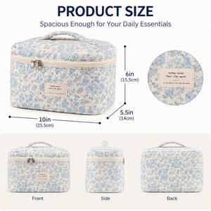 Wholesale <b>Large</b> Travel <b>Makeup</b> <b>Bag</b> Women Floral Quilted Cosmetic Pouch Cotton Toiletry Organizer <b>Bag</b> Custom Logo OEM Supplier - Product Image 2