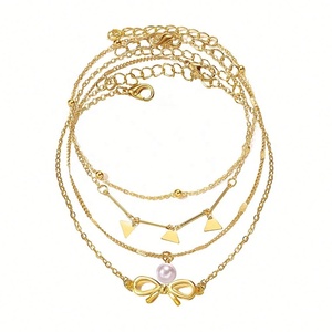 Tobilleras ZYO Personalizadas, Impermeables, de Moda Veraniega, Chapadas en Oro, con Perlas, Colgante de Estrella, Doble Capa, Lazo y Borlas - Product Image 5
