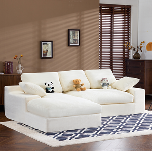 Juego de Sofás Reclinables de Corduroy Blanco con Diseño Moderno en Forma de L para la Comodidad de la Sala de Estar - Product Image 5