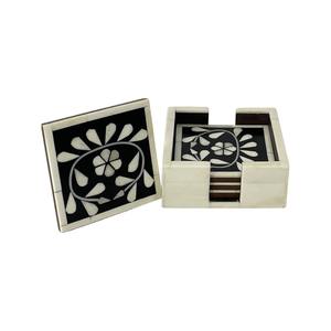 Dessous de verre incrustés d'os carrés artisanaux Tapis de table de style ethnique de haute qualité Décor bohème à un prix - Product Image 4