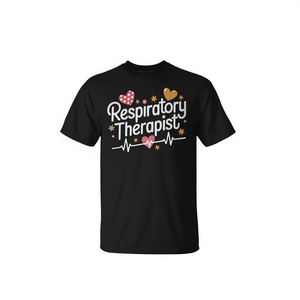 Camiseta de terapeuta respiratoria, color negro, unisex, para adultos, cuello redondo, manga corta, diseño de latido del corazón - Product Image 3