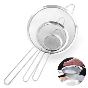 3pcs Premium Quality Stainless Steel Kitchen Baking Tools Fine Mesh Strainer Wire Sieve Colander Flour Sifter