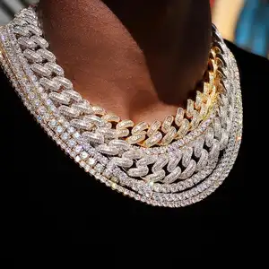 in stock rectangle round cz paved iced out bling jewelry 18mm silver gold hop hop curb cuban necklace