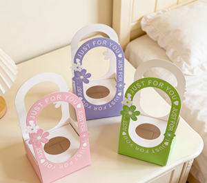 Multicolor Eco-Friendly Hollow <b>Handle</b> Gift Box with Matt Lamination & Gold Foil Custom Size High-End Thick White Cardboard - Product Image 1