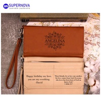 Dompet Clutch Kulit Sintetis Panjang dengan Logo Ukiran Laser Kustom, Dompet Kulit Sintetis Panjang Kosong yang Dapat Diukir Laser dengan Tali