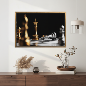 Golden Chess King Victory Printed Canvas, Modern Strategy Office Decor,GOLD <b>FRAMED</b> CANVAS - Product Image 3