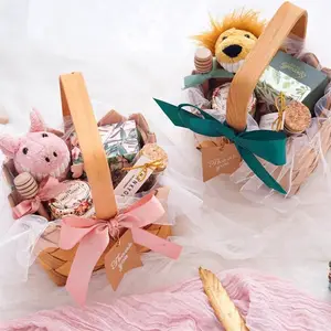 日本木片编织环保储物篮婚礼生日派对礼物婴儿淋浴宴会纪念品椭圆形礼品篮