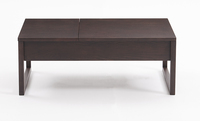 Table basse relevable moderne de luxe en bois de frêne massif, durable, avec compartiment de rangement escamotable et étagères, et bureau d'ordinateur intégré