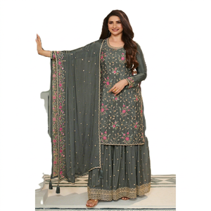 Nuevo Traje Salwar Kameez de Manga Larga con Semibordado para Otoño/Invierno, Estilo Indio-Pakistaní, Tela de Secado Rápido, Traje Casual Holgado de Dos Piezas - Product Image 1