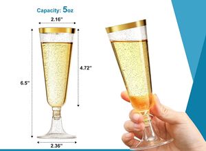 Or En Plastique <span class=keywords><strong>Champagne</strong></span> Flutes-5oz Or Glitter avec une Jante D'or <span class=keywords><strong>Champagne</strong></span> Tasses En Verre Parfait pour la Partie/Mariage - Product Image 3