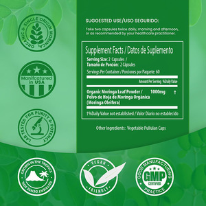 Cápsulas de Moringa vegetarianas de proteína vegetal de hoja natural de etiqueta privada OEM | Cápsulas de polvo de Moringa para antioxidantes - Product Image 2