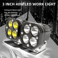 Barres lumineuses LED de travail 3 pouces 40W 12V 24V, faisceau combiné ambre et spot pour voitures, motos, 4x4 et tracteurs