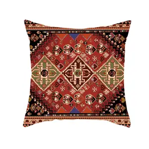 Moslion Carpet Pattern Boho Style Ethnic Design Decorative Cotton Linen Throw Waist Pillow Case Cushion Cover Orange Blue Pillow