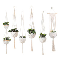 Porte-plante en macramé en coton tissé à la main, panier suspendu, sac en filet pour pot de fleurs, décoration bohème pour la maison, 25*20*15cm