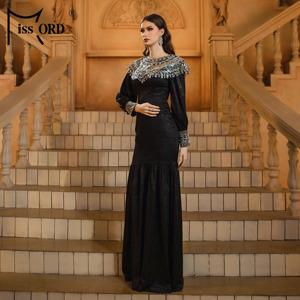 A maniche lunghe in velluto nero con paillettes Hijab arabo <span class=keywords><strong>Istanbul</strong></span> marocchino turco Dubai Muslim modesti abiti da sera lunghi da donna - Product Image 5