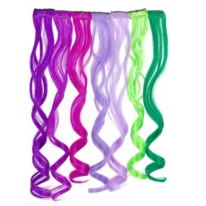 Extensiones de Cabello sintético para mujer, extensiones largas y rectas de color arcoíris, resistentes al calor