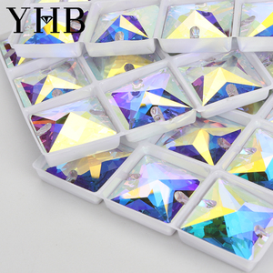 YHB Großhandel Quadrat Strass Glas Kristall AB Phantasie geformte Näh steine Flatback Nähen Sie auf Strass steine für Kleidungs stück Brautkleid - Product Image 5