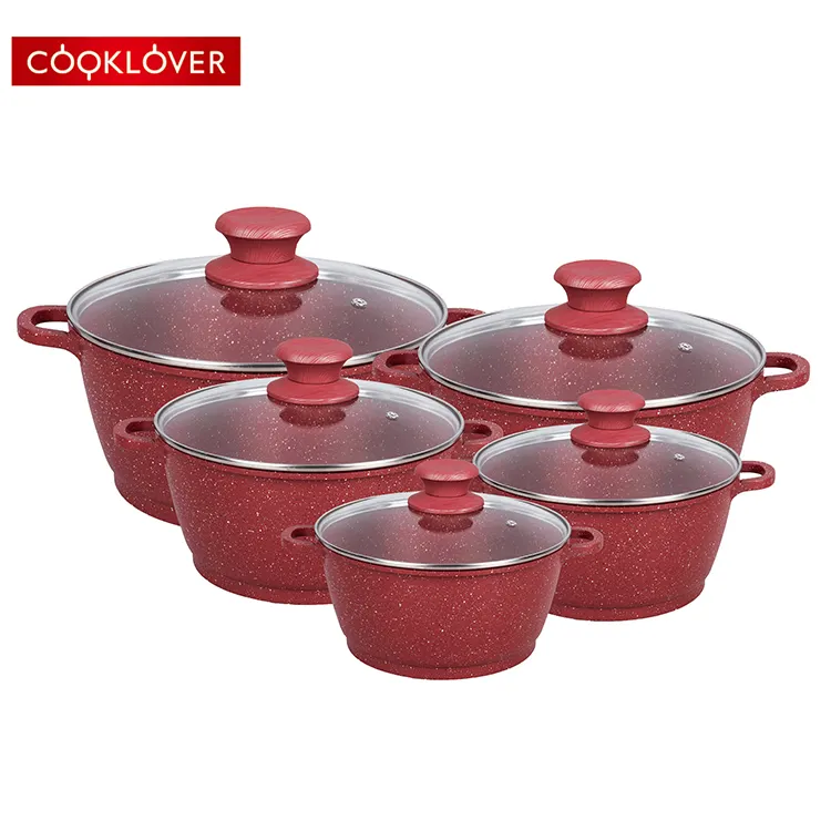 cooklover 10pcs die casting aluminum non stick marble coating cookware sets
