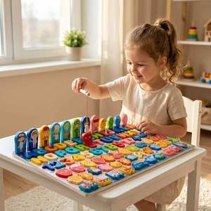 Gioco Educativo Montessori in Legno, Tavola Logaritmica con Numeri, Caratteri, Frutta, Veicoli e Forme, Puzzle e Gioco di Pesca per Bambini - Product Image 3