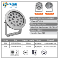 Projecteur LED Submersible Rond 54W DMX512 RGB en Acier Inoxydable 316L 24V IP68 Dimmable CRI80