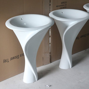 Lavabo bagno A Forma di Fiore Freestanding Bacino Superficie Solida Pietra In Piedi <span class=keywords><strong>Lavello</strong></span> - Product Image 3