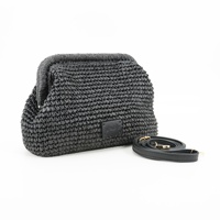 Pochette en paille raphia noir pochette été soirée plage sac à main bandoulière sac à main pour mariages et cadeaux