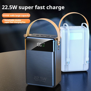 Métal Shell 80000mAh Power Station Câble intégré PD22.5W Chargeur rapide Multi-port Power Bank Lanyard Design Noir Blanc PB218 - Product Image 6