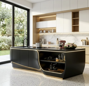 Îlot de cuisine Lumina 2026 Hot Eco personnalisé - Plateau extensible en <span class=keywords><strong>ardoise</strong></span> de qualité <span class=keywords><strong>alimentaire</strong></span>, bois massif, multi-portes, conception 3D gratuite, garantie 5 ans - Product Image 2