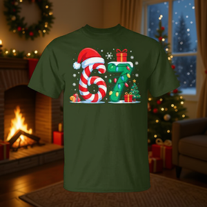 Camiseta Navideña con Diseño de Bastón de Caramelo Verde, Talla M, para Parejas, Regalo Navideño - Product Image 3