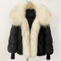 Veste matelassée de luxe pour femme en fourrure de raton laveur véritable, manteau en duvet de canard blanc, design à col volumineux, coupe ample, parka d'hiver