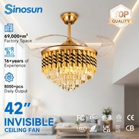 Ventilateur de plafond LED invisible avec télécommande, design moderne, 42 pouces, pales rétractables, variateur d'intensité, pour chambre et salle à manger, OEM/ODM, nouveau modèle
