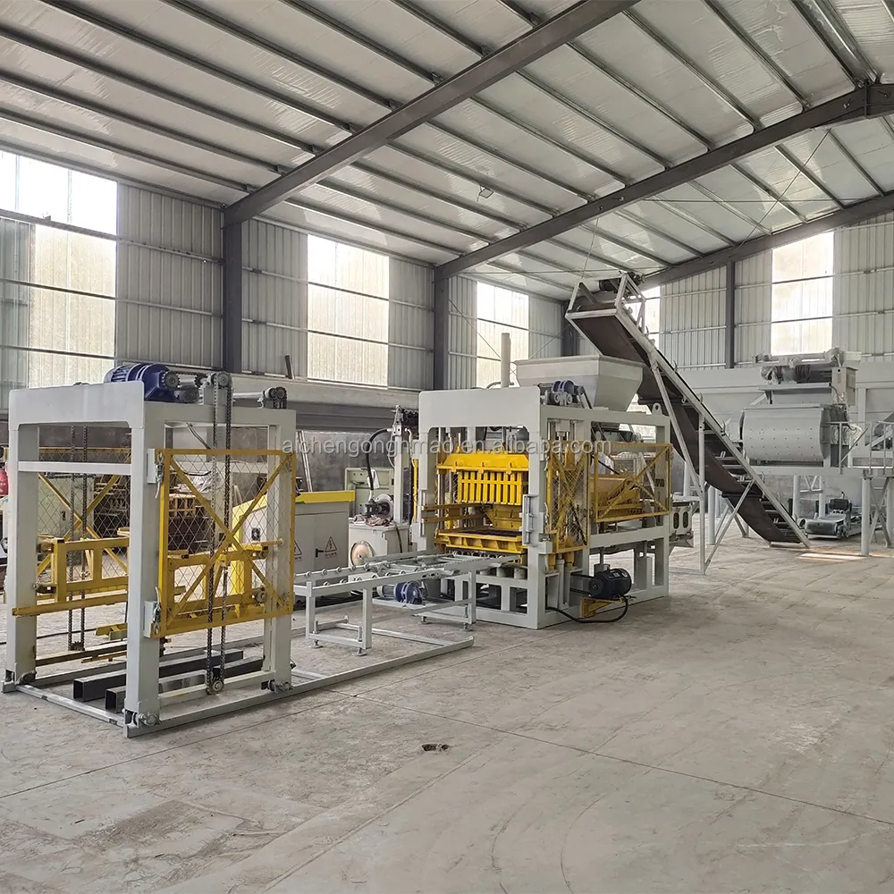 Aichen QT4-15 lini produksi lengkap mesin pembuat blok semen padat berongga otomatis penuh