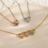 Collar de Acero Inoxidable con Colgante de Corazón Personalizado con Grabado de Múltiples Nombres y Piedra de Nacimiento, Certificado CE