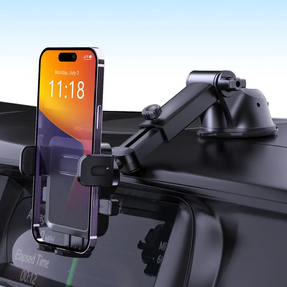 מחזיק טלפון נייד עם מגע אחד לשמשה קדמית לרכב עם זרוע טלסקופית מסתובבת 360 למחזיק טלפון לרכב