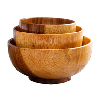 Ensemble de bols en bois de style japonais, bols à fruits, bols à salade, bols à soupe en bois d'acacia, bols à salade pour ustensiles de cuisine