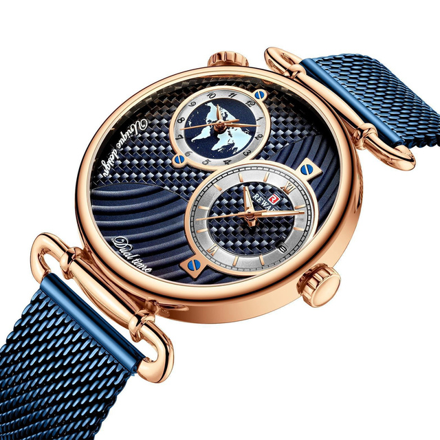 Men Dual Time Zone Quartz Watch World Map Dial Carbon Fiber Texture Dial Mesh Steel Business Casual Waterproof Analog WristWatch