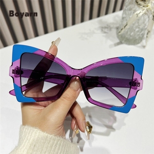 Fábrica al por mayor triángulo marco ojo de gato gafas de sol mujeres hombres moda mariposa diseño gafas doble Color degradado gafas de sol - Product Image 3