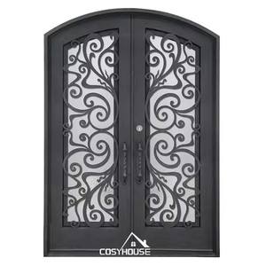 Porte en verre classique traditionnelle à double battant, extérieure, villa, hôtel, appartement, entrée, design luxueux en fer forgé, finition - Product Image 1