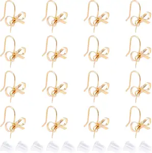 Offre Spéciale 24 pièces boucles d'oreilles en laiton avec nœud papillon doré, boucle d'oreille avec dos d'oreille en plastique pour la fabrication de bijoux de boucles d'oreilles