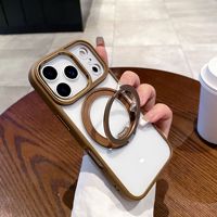 Étui de téléphone le plus haut avec support de support d'anneau magnétique à rotation de 360 cadre en métal avec ligne dorée pour IPhone 17 Pro Max