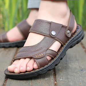 Nouvelles sandales d'été 2026 en cuir véritable à semelle épaisse pour l'extérieur |   Chaussons en cuir de vachette respirants, antidérapants et résistants à l'usure - Product Image 1