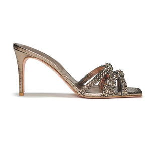 Sandali Donna 2026 in Pelle Platino Glitterati Super Fashion di Lusso Fatti a Mano con Strass e Tacco Medio - Product Image 4