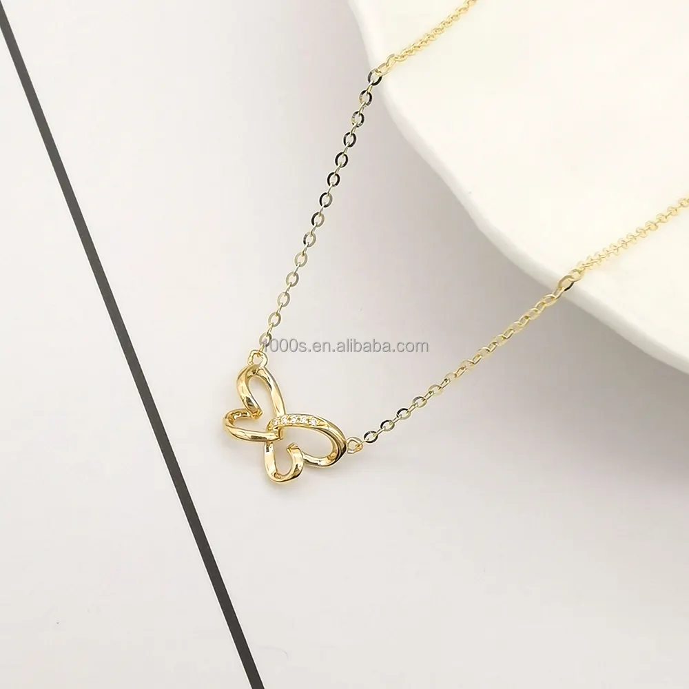 18 18k Real Gold Chain Jewelry Rose Gold Diamond Butterfly Necklace