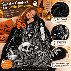 Custom Halloween Style DIY Coloring <b>Blanket</b> Rectangular Flannel Skeleton and Cat Pattern Home Decor Classic Style Autumn - Product Image 4