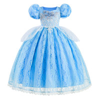 Deluxe-Inspirierte Blaue Schmetterlinge Prinzessinnen-Kollektion Puffärmel Pailletten Fantasie-Verkleidung Cendrillon-Kleid TV- & Film-Kostüme