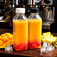 Bouteille carrée transparente épaissie de 16 oz pour jus et boissons avec couvercle, en PET, pour thé au lait, emballage commercial, vente en gros