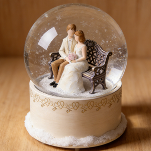 Globe à neige pour couple de mariés avec musique et lumières, figurine romantique sur banc pour cadeaux de mariage et décoration intérieure - Product Image 4